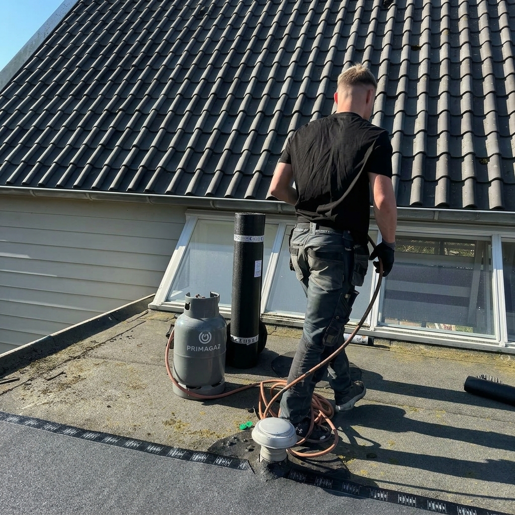 Dakdekker aan het werk in de Bollenstreek